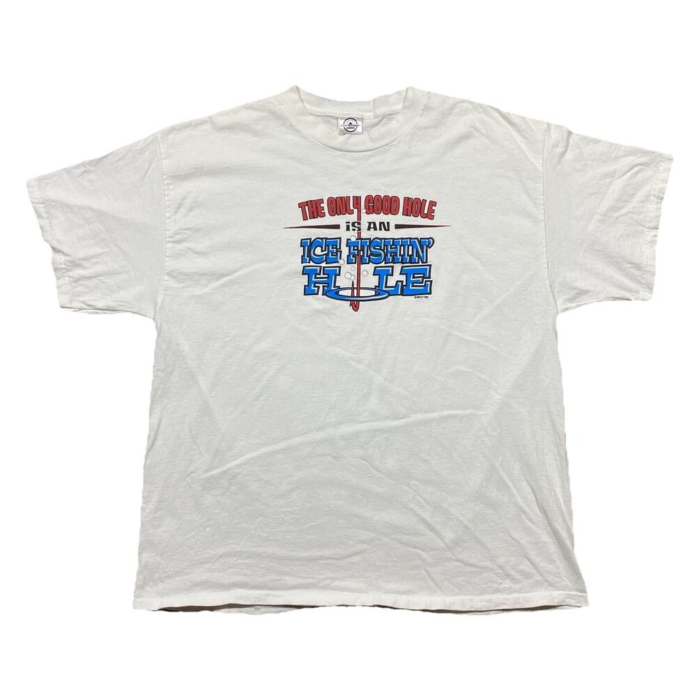 VTG Ice Fishin’ Hole Graphic Tee Delta Pro Weight XL USA Made Funny